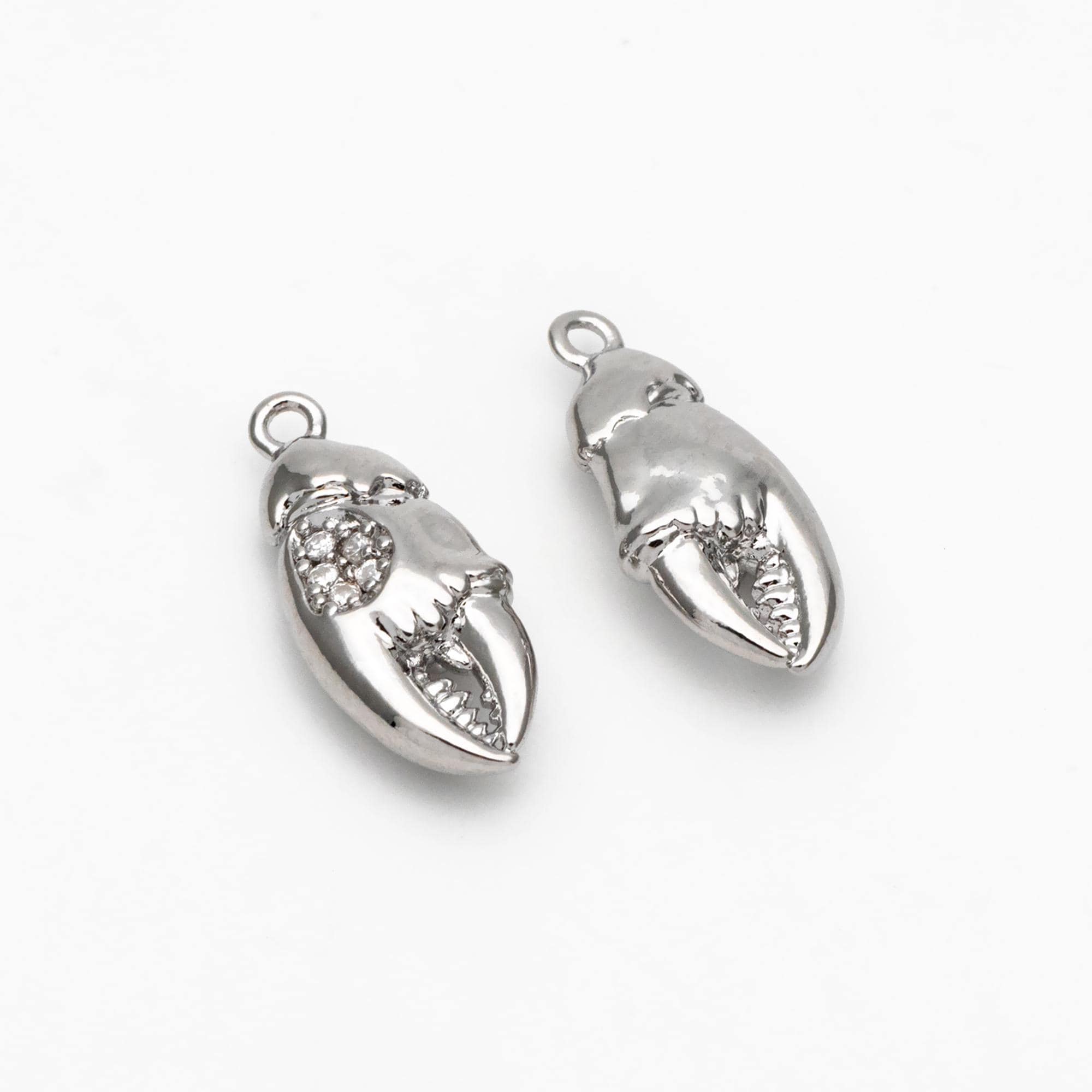 4pcs CZ Pave Gold/ Silver Tone Crab Claw Charms, 18K Gold/ Rhodium plated Brass, Dainty Beach Jewelry (GB-4601-A)